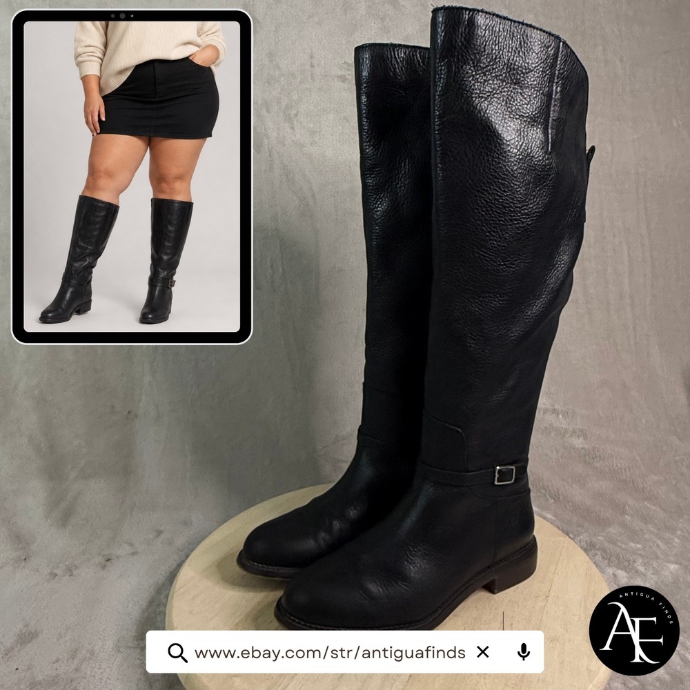 Franco Sarto Haylie Black Leather Wide Calf‎ Tall Riding Boots Womens 7.5 M WC